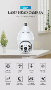caméra de surveillance PTZ Wifi 3MP/E27