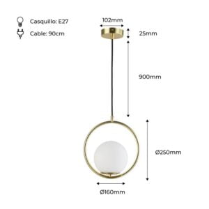 Suspension Gold 1 boule opale lominos dimension