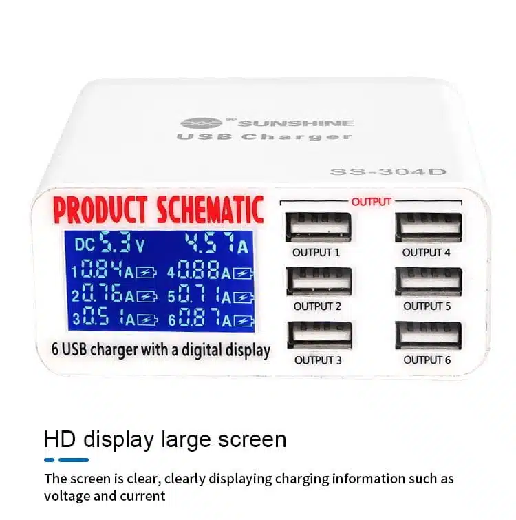 Chargeur intelligent 6 USB avec écran LCD
