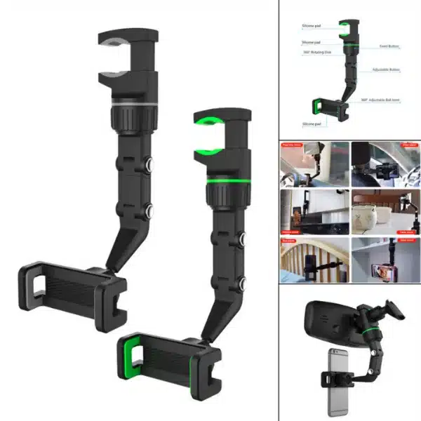 Support retroviseur pour smartphone Accoche multi fonctions bras flexible et pince lominos