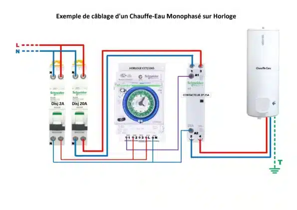 Interrupteur Horaire avec Reserve de Marche 24H 3 Schema cablage horloge sur chauffe eau mono
