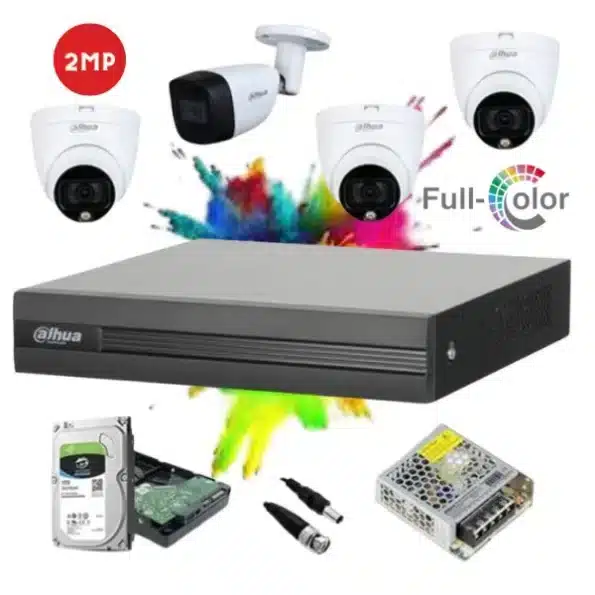 Kit 4 Caméras de surveillance 2MP Full Color Dahua + accessoires