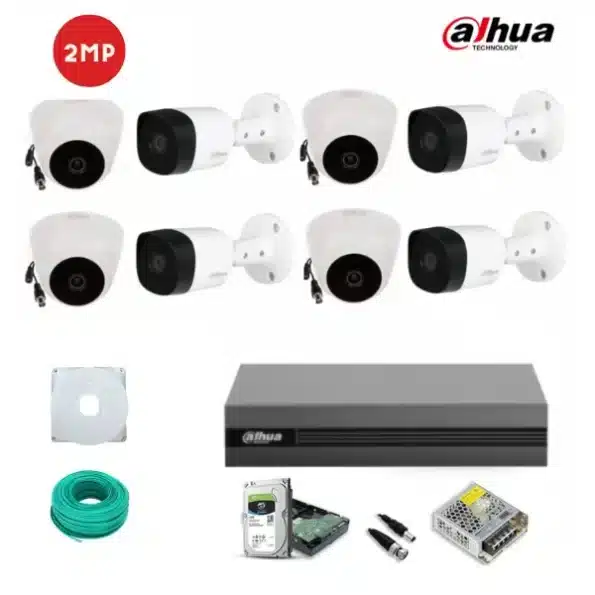 Kit 8 Caméras de surveillance 2MP ColorVu Dahua + accessoires