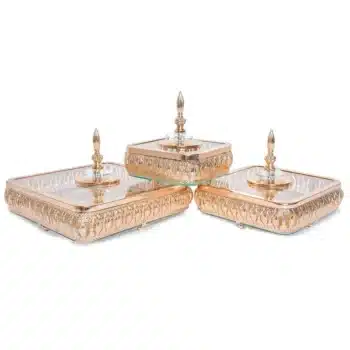 3 Bonbonnieres en Metal Dore et Verre B