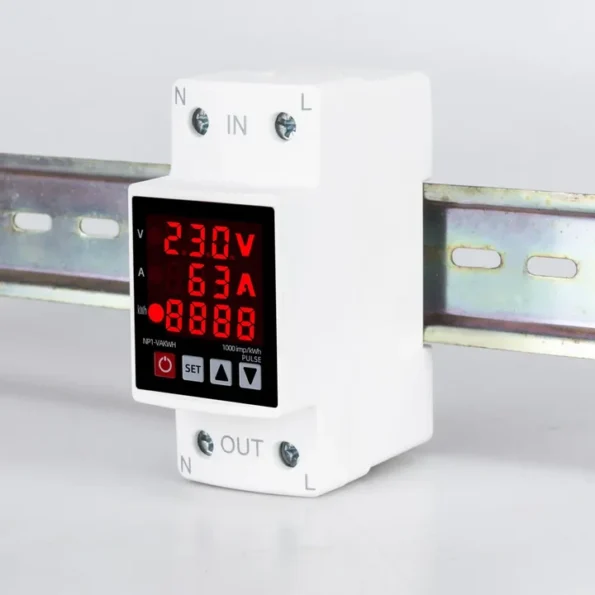 Protecteur de Tension 63A 3IN1 Numérique Réglable + Compteur Énergie 6 Installation sur Din Protecteur de Tension 63A 3IN1 Numérique Réglable + Compteur Énergie
